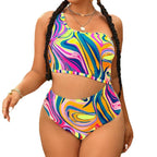 Women's Asymmetrical Bikini with Pattern and Cut-Outs