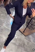 Women's Elegant Pinstripe Blazer and Trouser Set