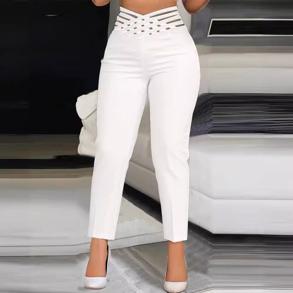 High-Waisted Trousers with Decorative Detail