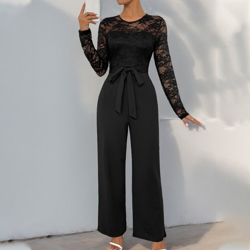 Elegant Jumpsuit with Lace Bodice and Fitted Waist
