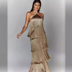 Elegant Fringe Maxi Dress with Shimmering Detail
