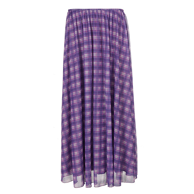 Women's Maxi Skirt with Flowing Cut and Trendy Plaid Pattern