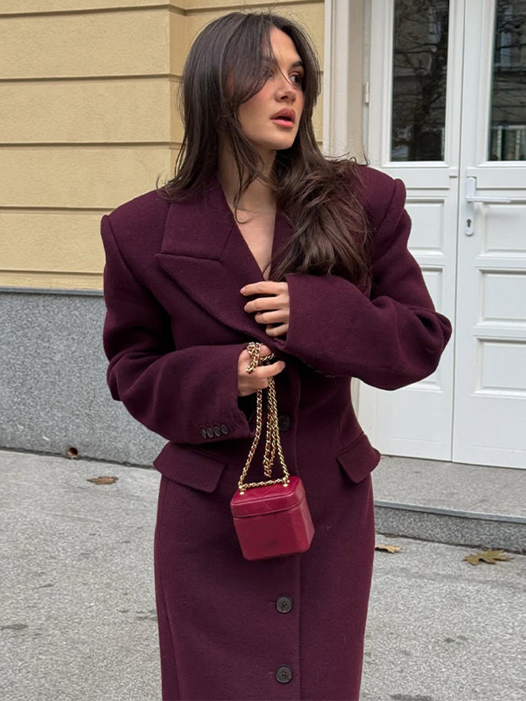Women's Elegant Textured Wool Coat with Pockets