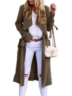 Women's Flowy Trench Coat with Tie Belt and Large Lapel