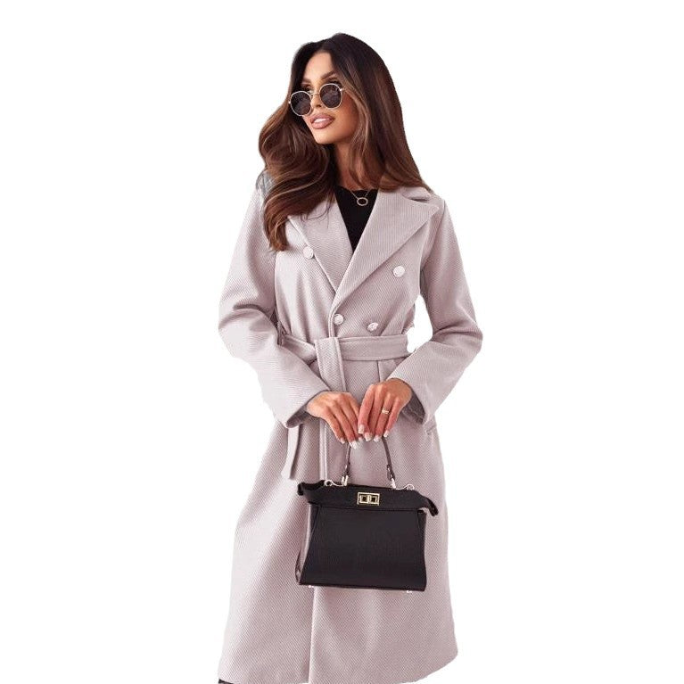 Double-Stitched Women's Trench Coat with Belt