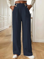 Women's Elegant and Airy High-Waist Wide-Leg Trousers with Practical Pockets