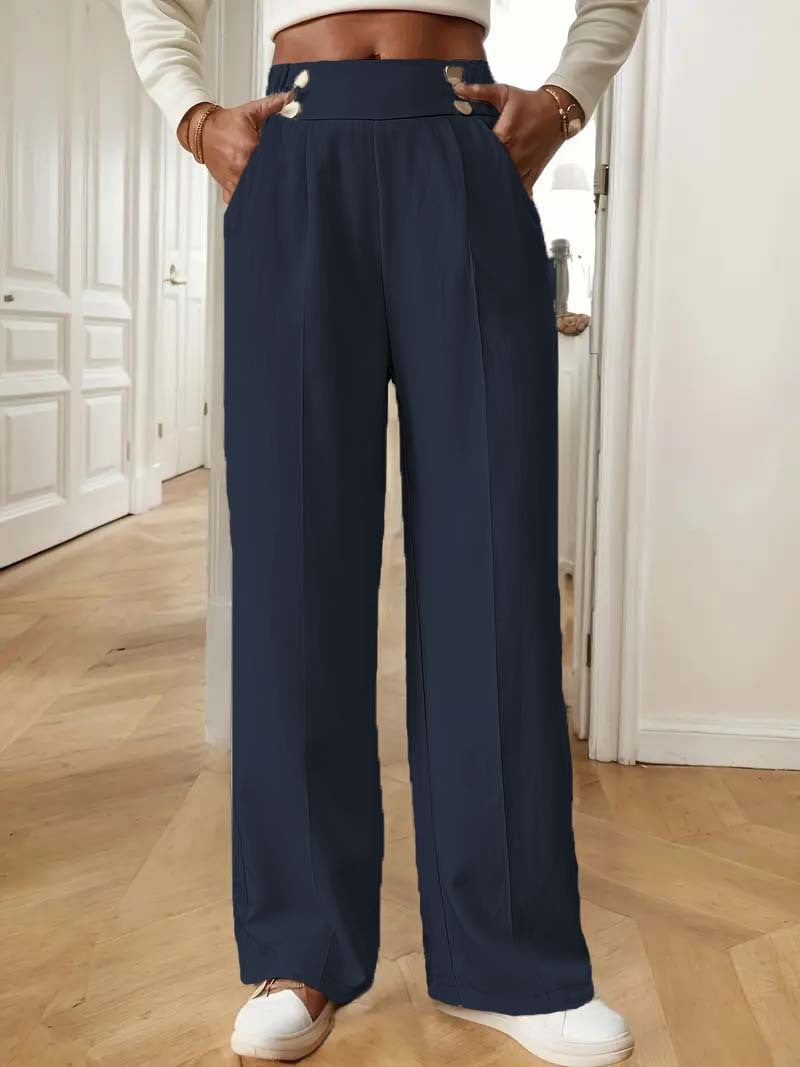 Women's Elegant and Airy High-Waist Wide-Leg Trousers with Practical Pockets