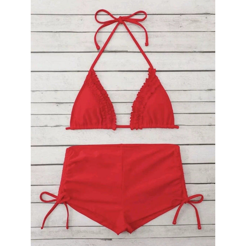 Women's Swimsuit Set with Ruffles and Adjustable Ties