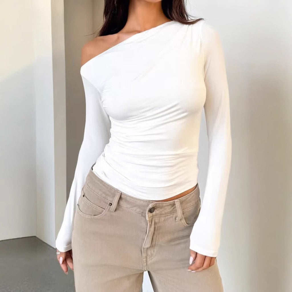 Women's Asymmetrical Long-Sleeve Top with Ruching