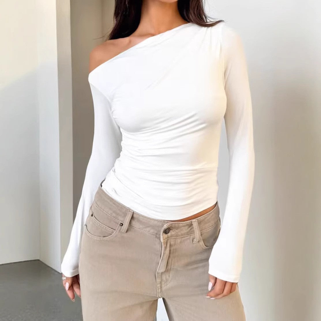 Women's Asymmetrical Long-Sleeve Top with Ruching