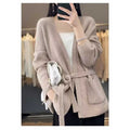 Women's Comfortable Cardigan with Waist Belt and Pockets