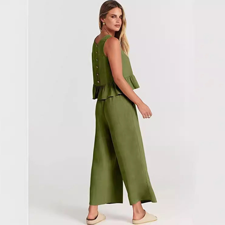 Women's Casual Peplum Jumper with Wide-Leg Pants
