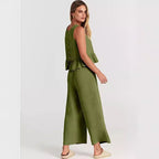 Women's Casual Peplum Jumper with Wide-Leg Pants