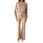 Women's Casual Lounge Set with Hooded Top and High-Waisted Flared Pants