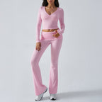 Women's form-fitting yoga set with high waist and V-neck