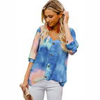 Casual Women's Blouse with Colorful Gradient and Roll-Up Sleeves