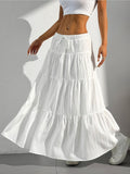Women's Maxi Skirt with Casual Ruffle Design and Elastic Waistband