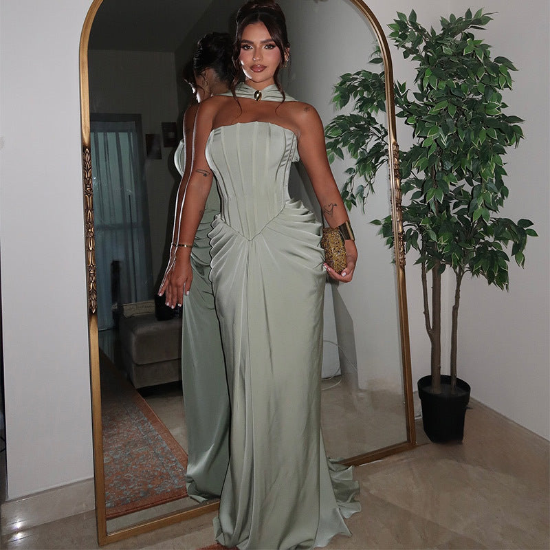 Women's Evening Dress with Asymmetrical Cut and Draping
