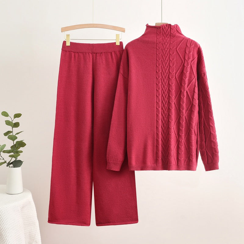 Women's Cozy Knit Loungewear Set with High Neck
