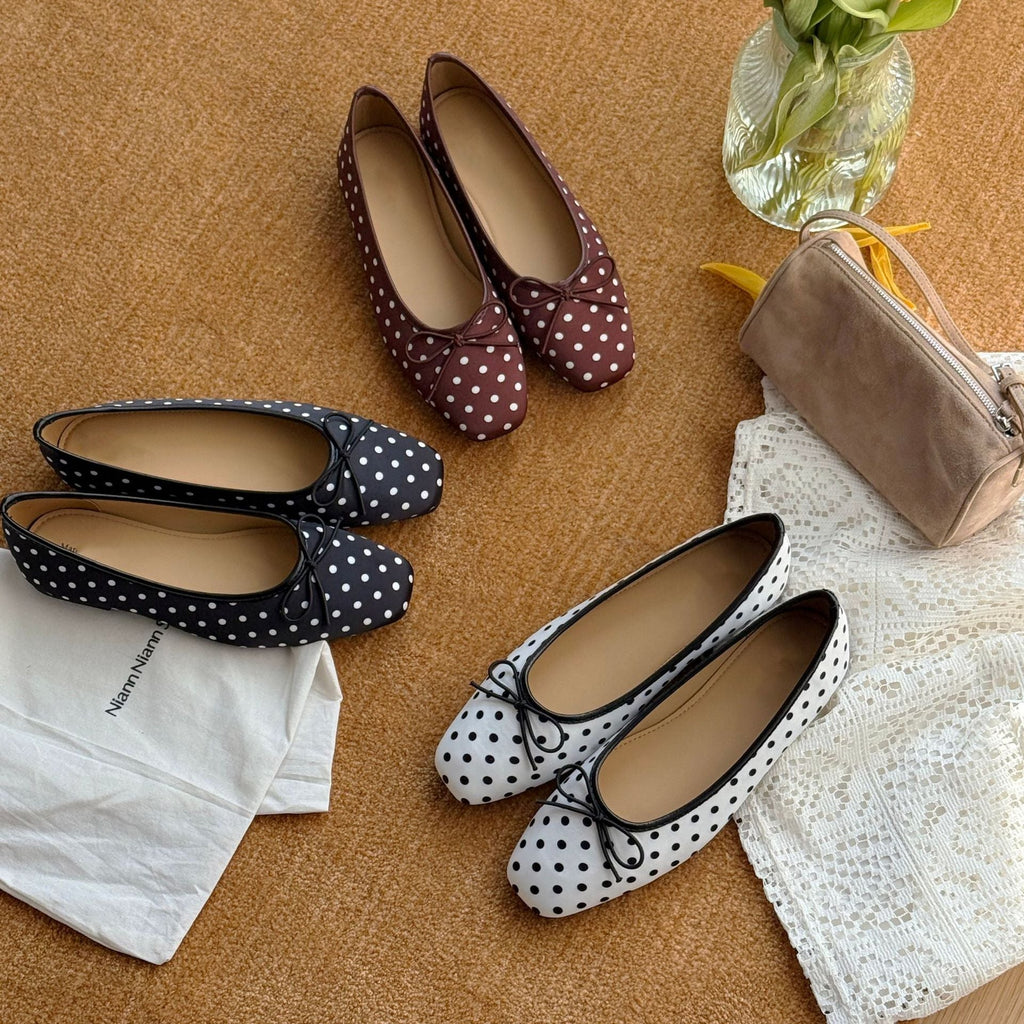 Women's Ballet Flats with Unique Polka Dot Pattern and Elegant Strap