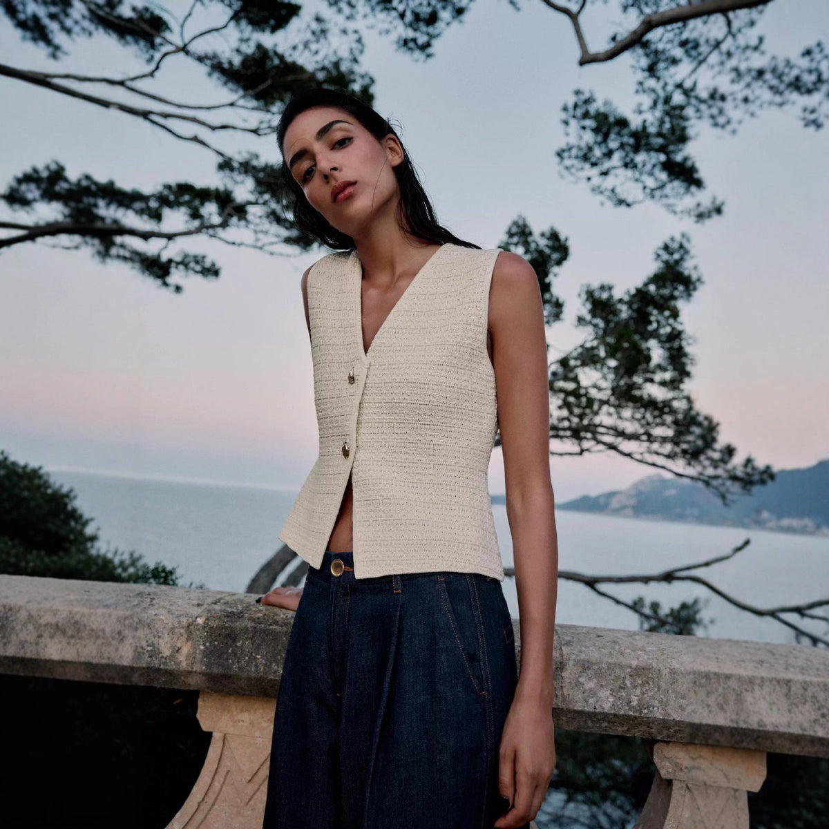 Women's Sleeveless Vest with Decorative Buttons