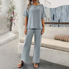 Women's Casual Lounge Set with Wide Top and Straight Pants