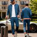 Men's Sporty Tracksuit with Striped Ribbed Cuffs