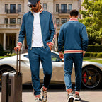 Men's Sporty Tracksuit with Striped Ribbed Cuffs