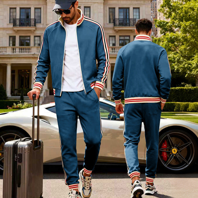 Men's Sporty Tracksuit with Striped Ribbed Cuffs