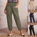 Women's Comfortable Casual Cargo Pants with Elastic Waist and Pockets