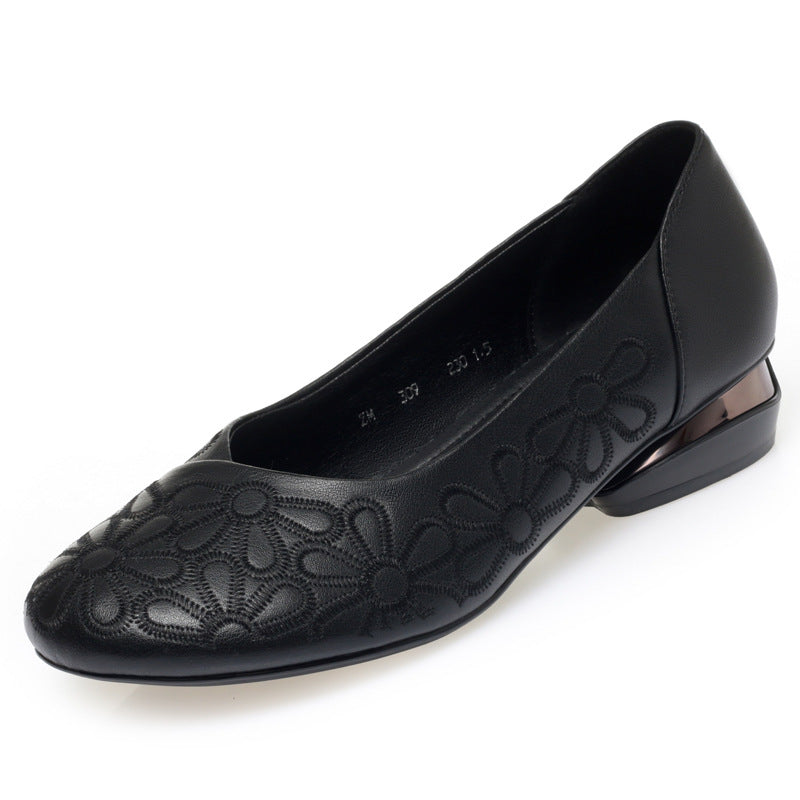 Women's Floral Ballet Flats with Elegant Block Heel