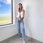 Women's Cargo Jeans with Pockets and Wide Leg