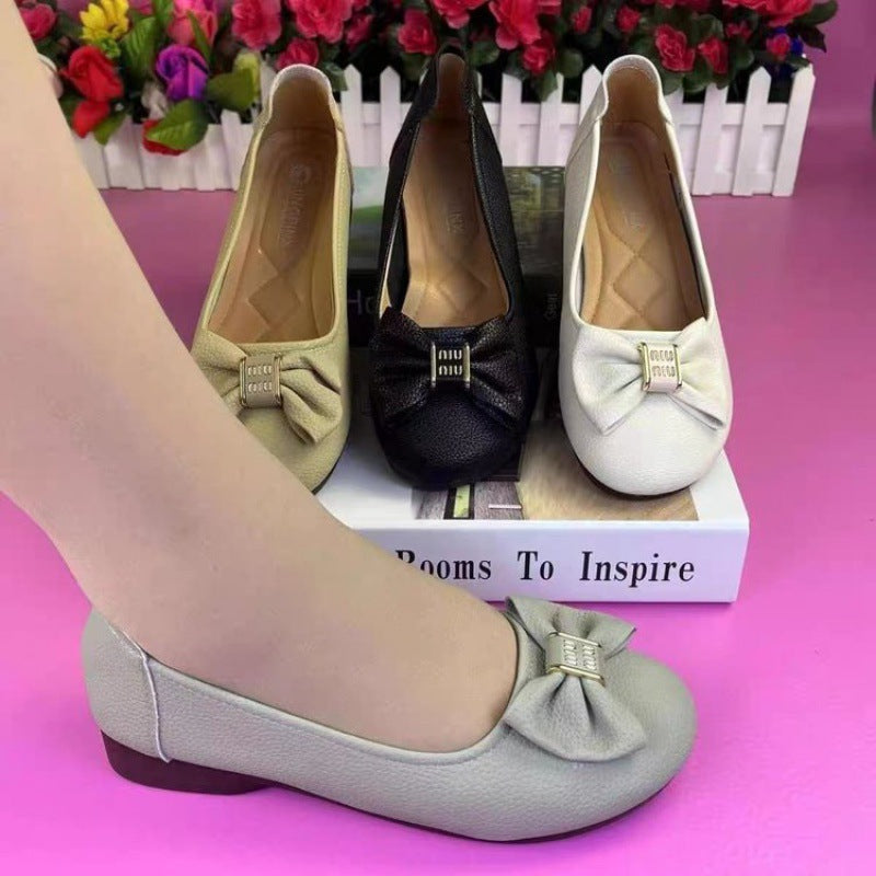 Women's Ballet Flats with Elegant Bow Ornamentation and Comfortable Footbed