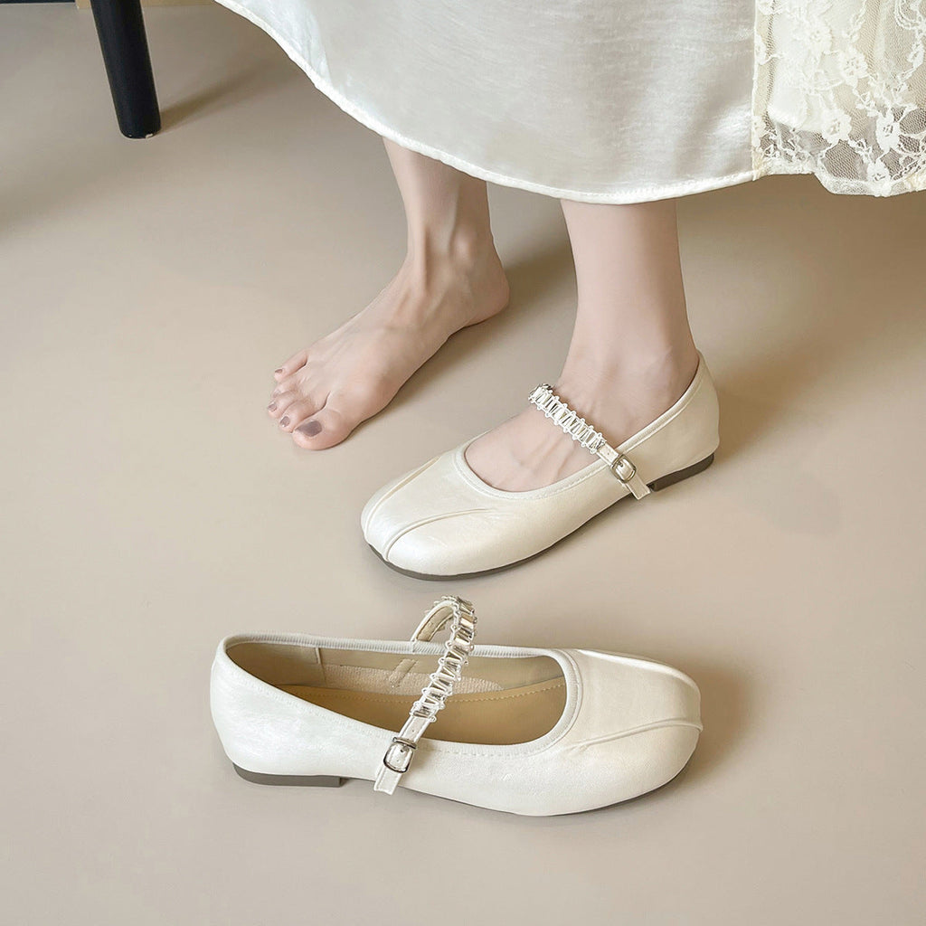 Women's Strap Ballet Flats with Shimmering Finish