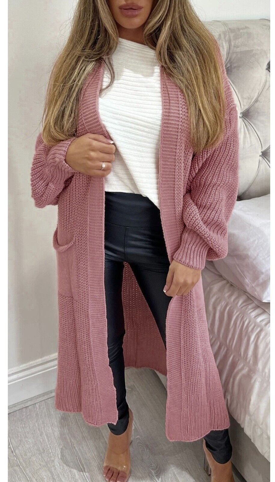 Women's Long Knit Coat with Spacious Pockets