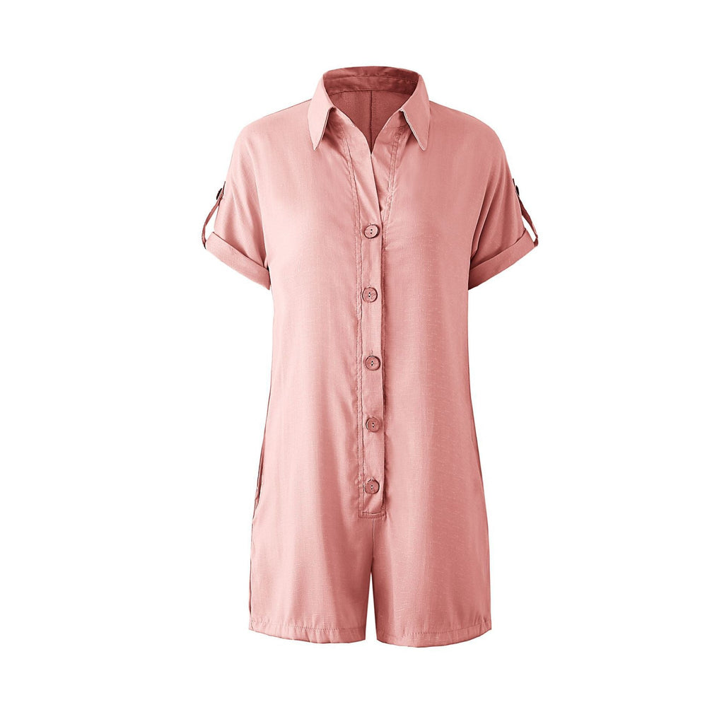 Women's Jumpsuit with Rolled Sleeves and Button Placket