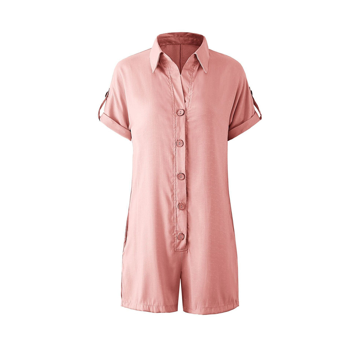 Women's Jumpsuit with Rolled Sleeves and Button Placket