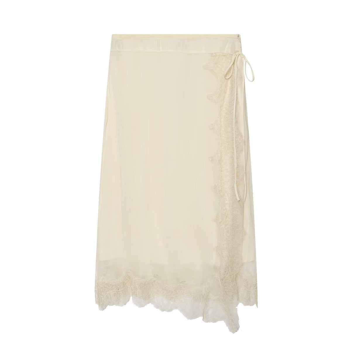 Women's Midi Skirt with Delicate Lace and Asymmetrical Hem