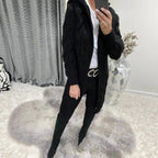 Women's Chunky Knit Cardigan with Hood and Cable Knit Pattern