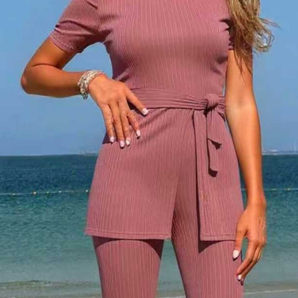 Women's Sporty Lounge Set with Tie Belt