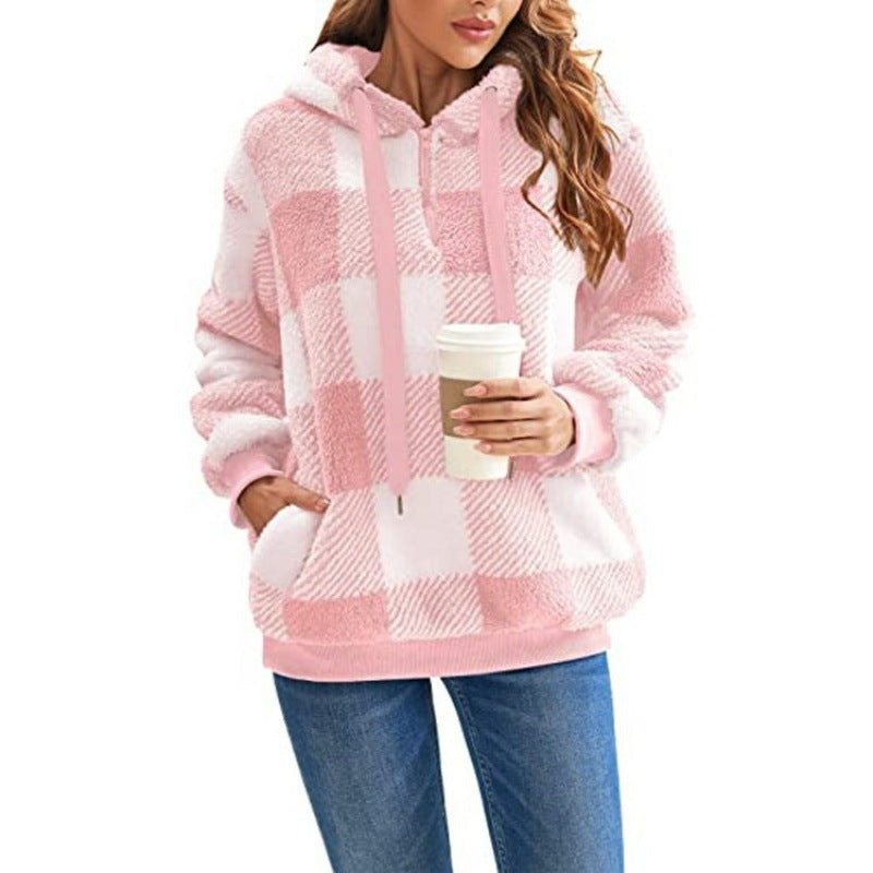 Women's Cozy Plaid Coat with High Collar