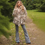 Women's Fashionable Faux Fur Coat with Animal Print and Belt Design