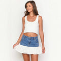 Women's Mini Denim Skirt with Voluminous Ruffled Hem and Fitted Cut