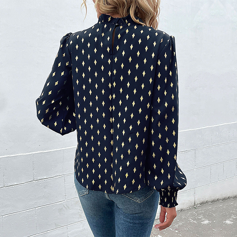 Women's Blouse with High-Quality Print and Puff Sleeves