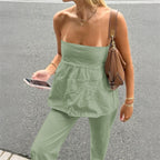 Casual Two-Piece Set with Strapless Top and Wide-Leg Pants
