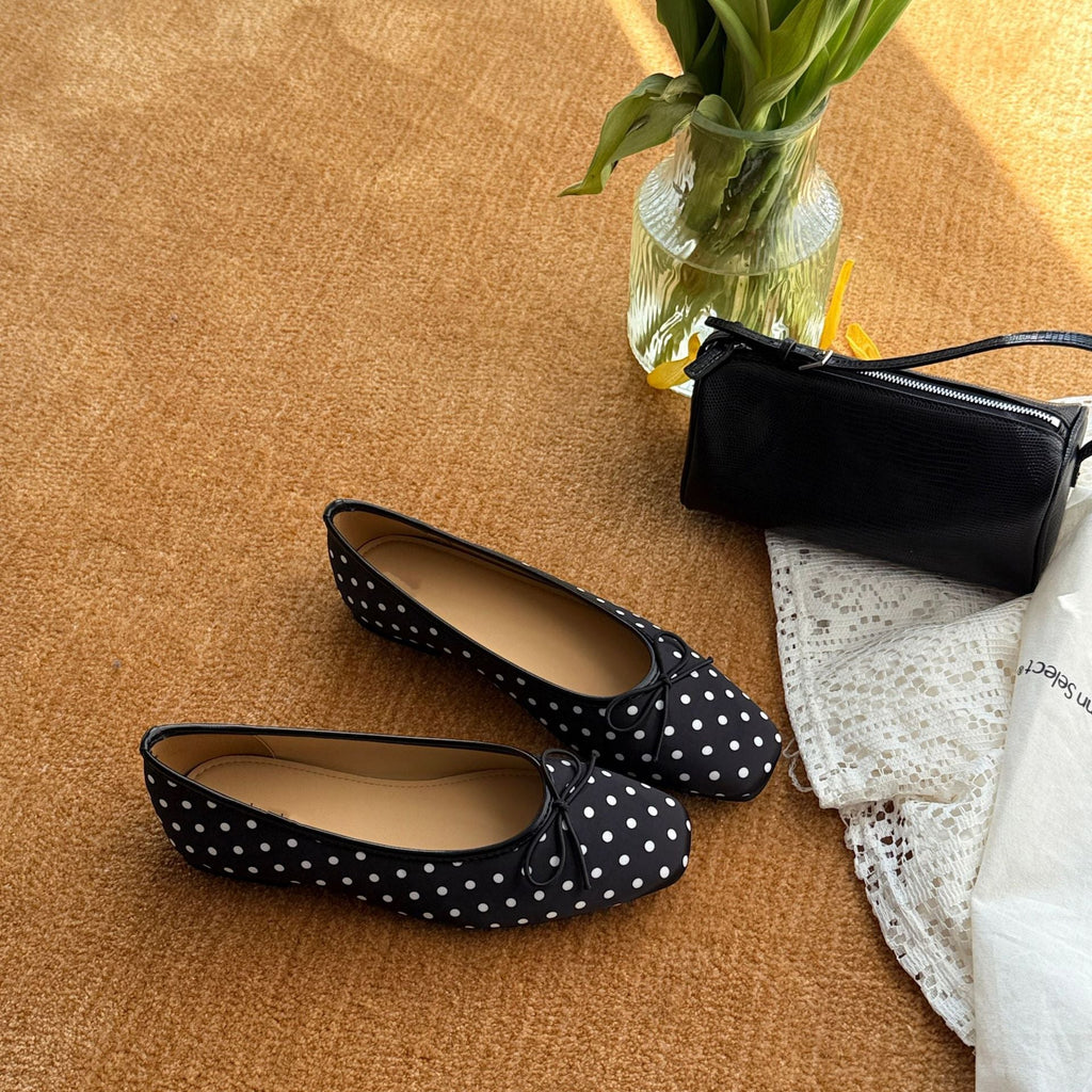 Women's Ballet Flats with Unique Polka Dot Pattern and Elegant Strap