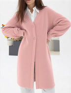 Women's Cozy Knit Cardigan with V-Neck and Button Closure