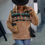 Women's Fleece Pullover with Zipper and Pattern