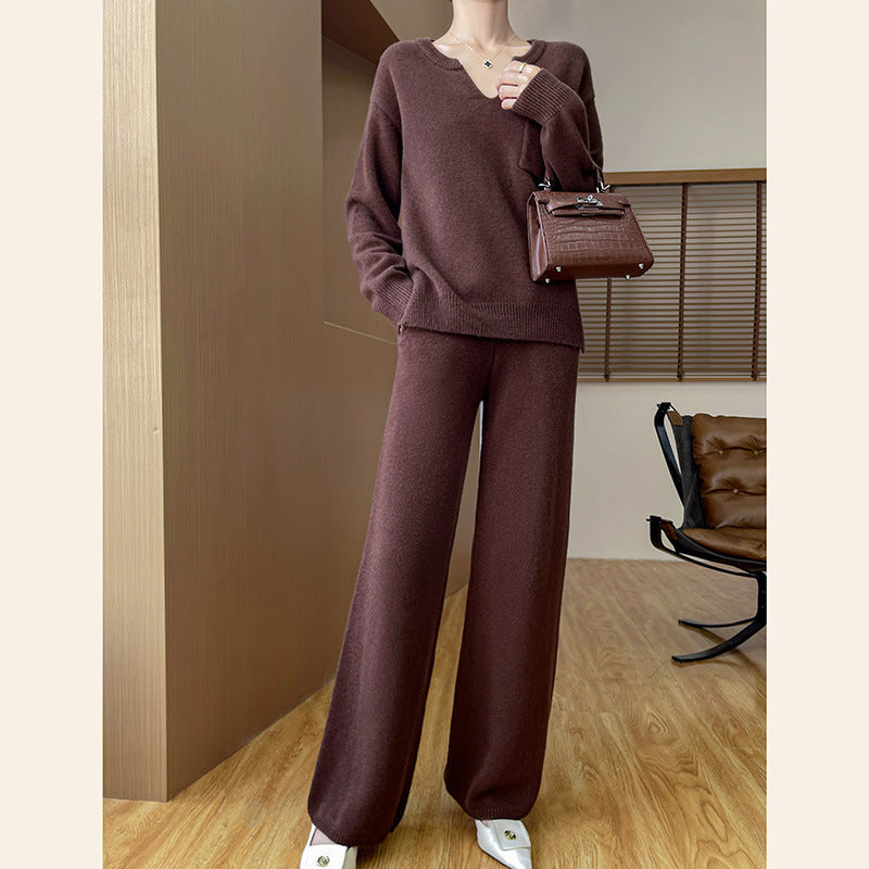 Women's Cozy Knit Ensemble with Wide Sweater and Wide-Leg Pants
