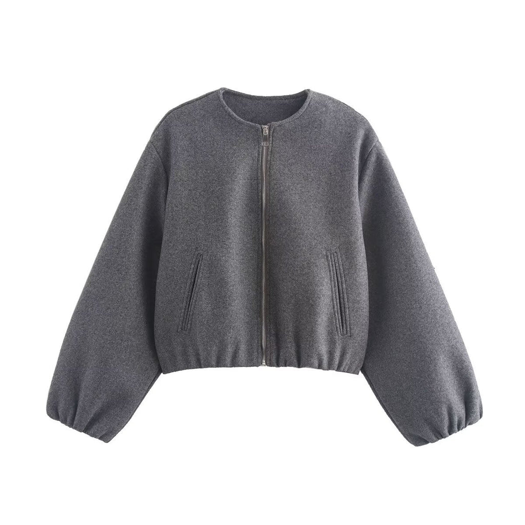 Women's Comfortable Bomber Jacket with High Collar